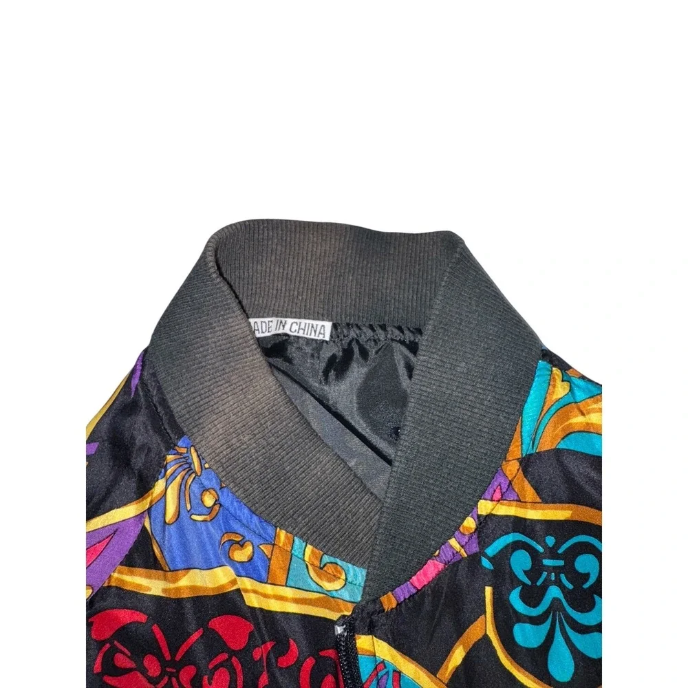 Vintage‎ 80s Silk Satin Bomber Jacket | Abstract Baroque Print | OSFM - Picture 11 of 12